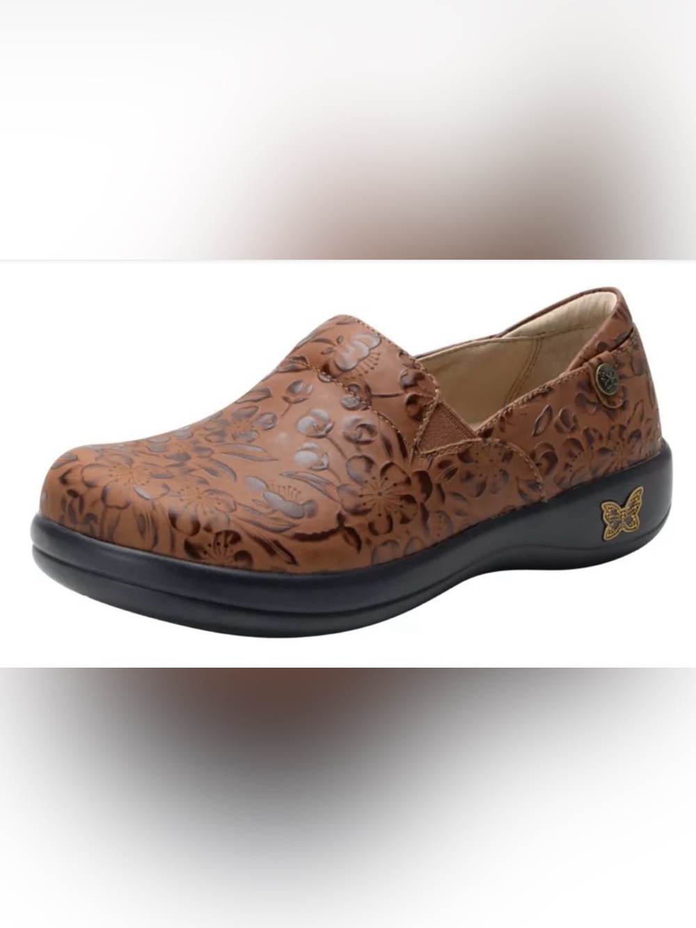 Alegria Keli Professional Comfort Slip-On Clogs Shoes Embossed‎ Brown Leather 10